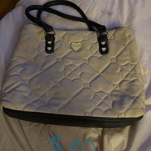 Chic Cream and Black Heart Pattern Shoulder Bag